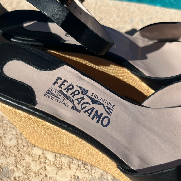 Black Salvatore Ferragamo Duccia wedge sandals size 9.5 - Picture 3 of 6